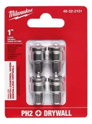 Milwaukee Punta Fijadora Hexagonal De Tornillos Ph2 Para Paredes De Yeso - 4 Unidades (Accesorios)
