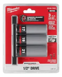 Milwaukee Juego De 3 Tubos De Impacto Largos Para Ruedas Con Tuercas De Seguridad - Metricos De 17, 19 Y 21 Mm - Shockwave Impact Duty Encastre 1/2 Pu