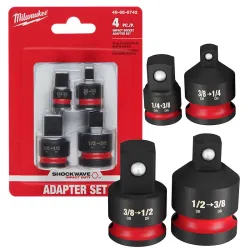 Milwaukee Juego De 4 Bocallaves Adaptadoras - Tubos De Impacto Aumentadores De 1/4 A 3/8 Y 3/8 A 1/2 Pulgadas Y Reductores De 1/2 A 3/8 Y 3/8 A 1/4 Pu