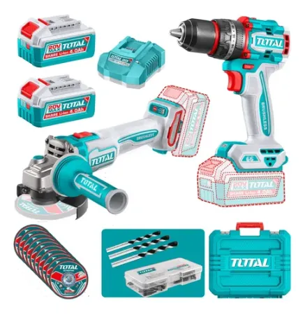 Kit Taladro Percutor + Amoladora Angular INDUSTRIAL TOTAL TCKLI20256-4