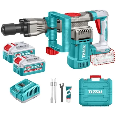 Martillo Demoledor 20V BL 16J INDUSTRIAL TOTAL TDBLI203582-4 (MALETIN, CARGADOR, Y 2 BATERIAS 5Ah)