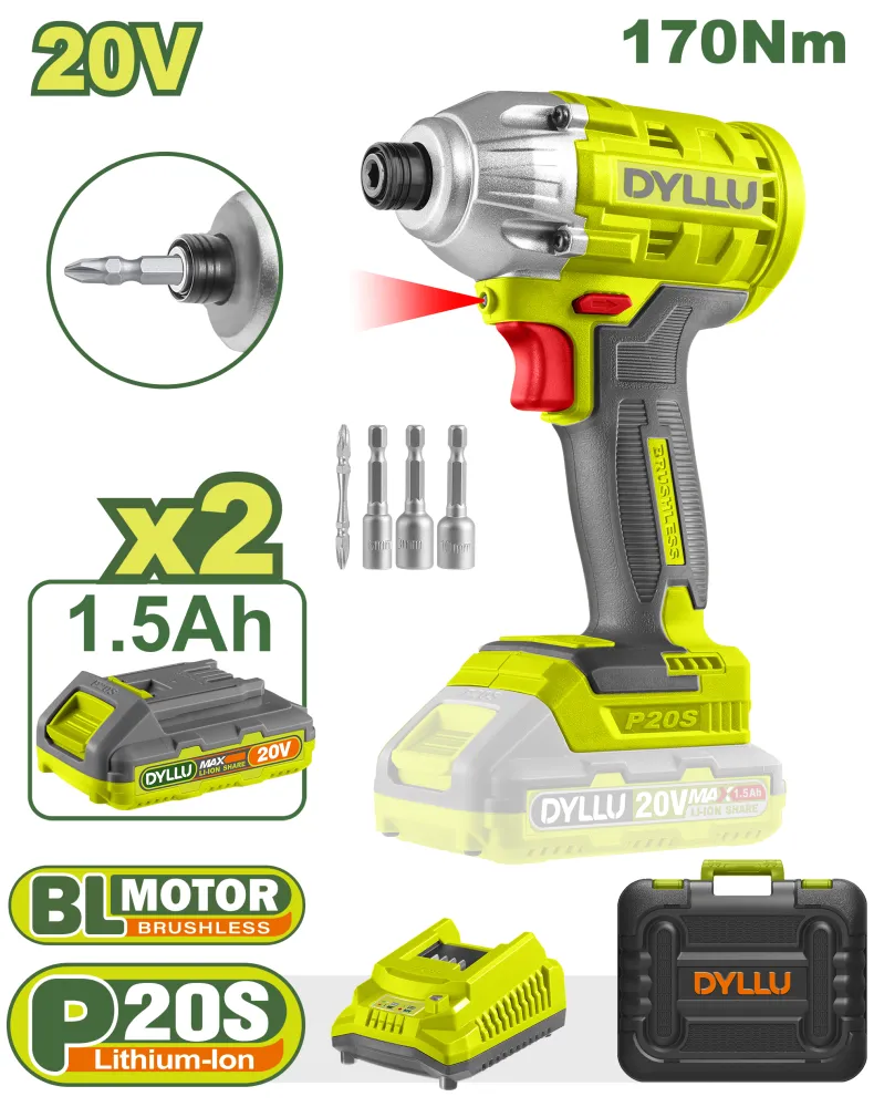 Atornillador de Impacto 1/4 20V 170 Nm (CARGADOR Y 2 BATERIAS) DYLLU DTCD2512-4