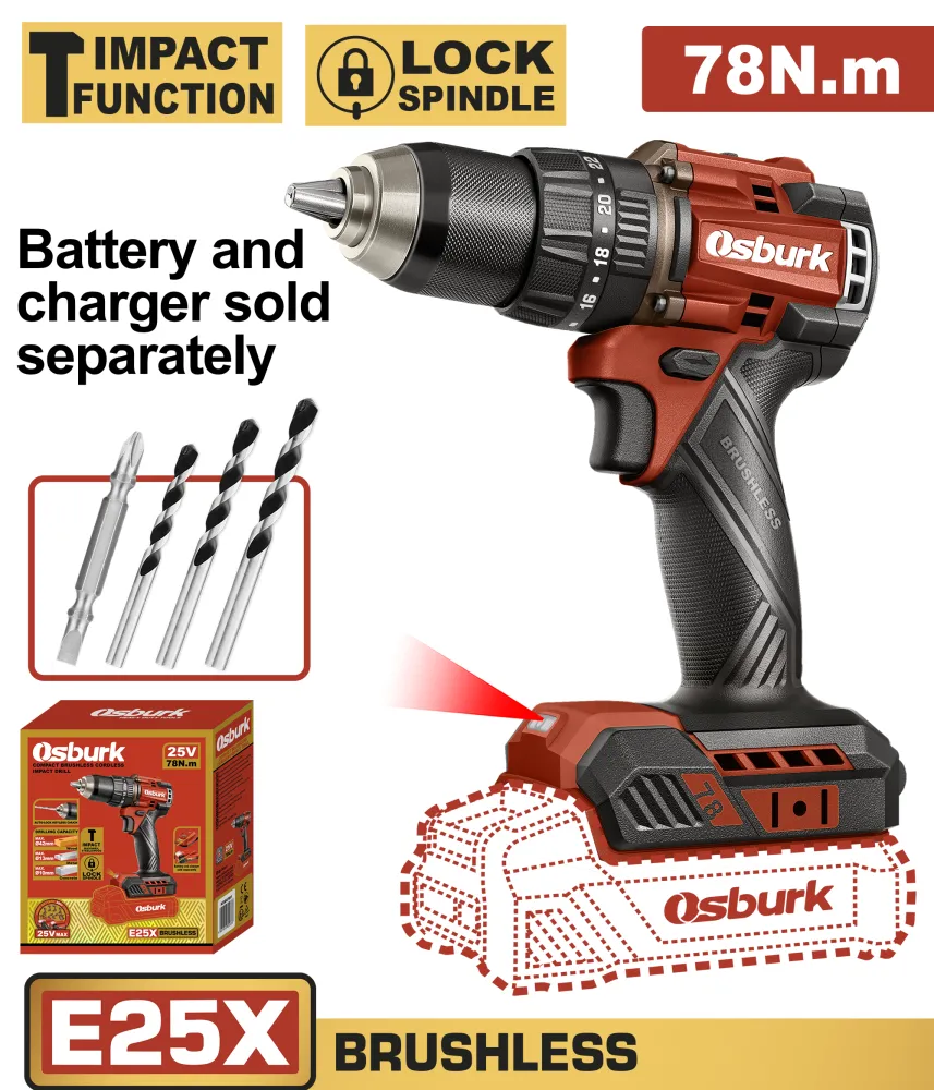 Taladro Percutor 25V BL 2000rpm 78Nm OSBURK KCID07851