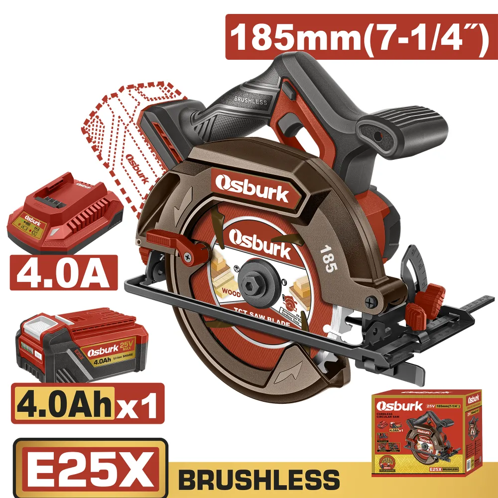 Sierra Circular 25V BL 185mm OSBURK KLCS2518511 (CARGADOR 4Ah Y BATERIA 4Ah)