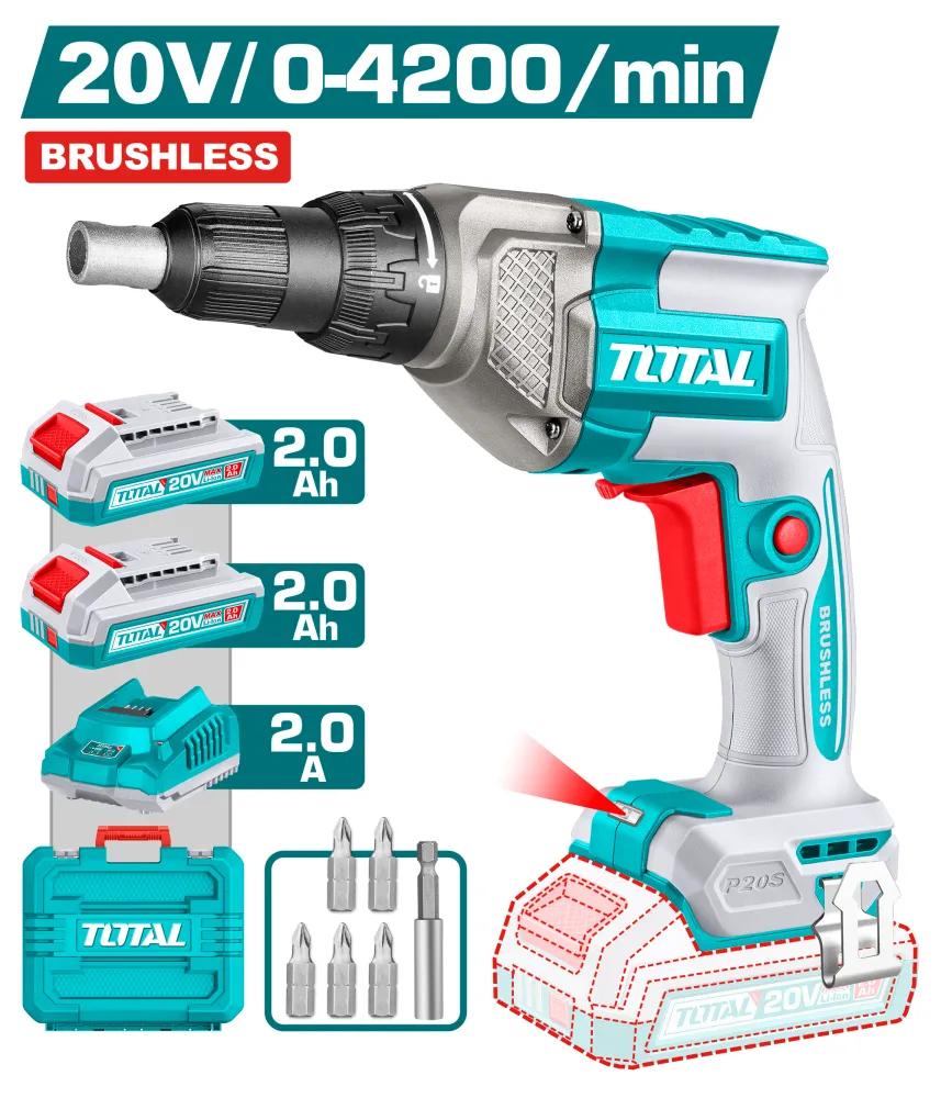 Atornillador para Durlock 20V BL INDUSTRIALTOTAL TDSLI204282-4 (MALETIN, CARGADOR, Y 2 BATERIAS)