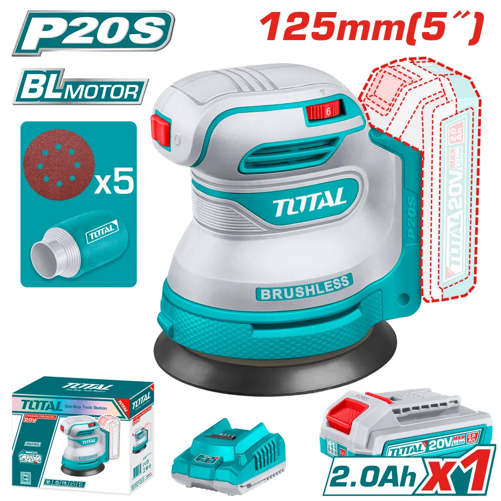 Lijadora Roto Orbital 20V BL INDUSTRIAL TOTAL TROSLI20021-4 (CARGADOR Y BATERIA)